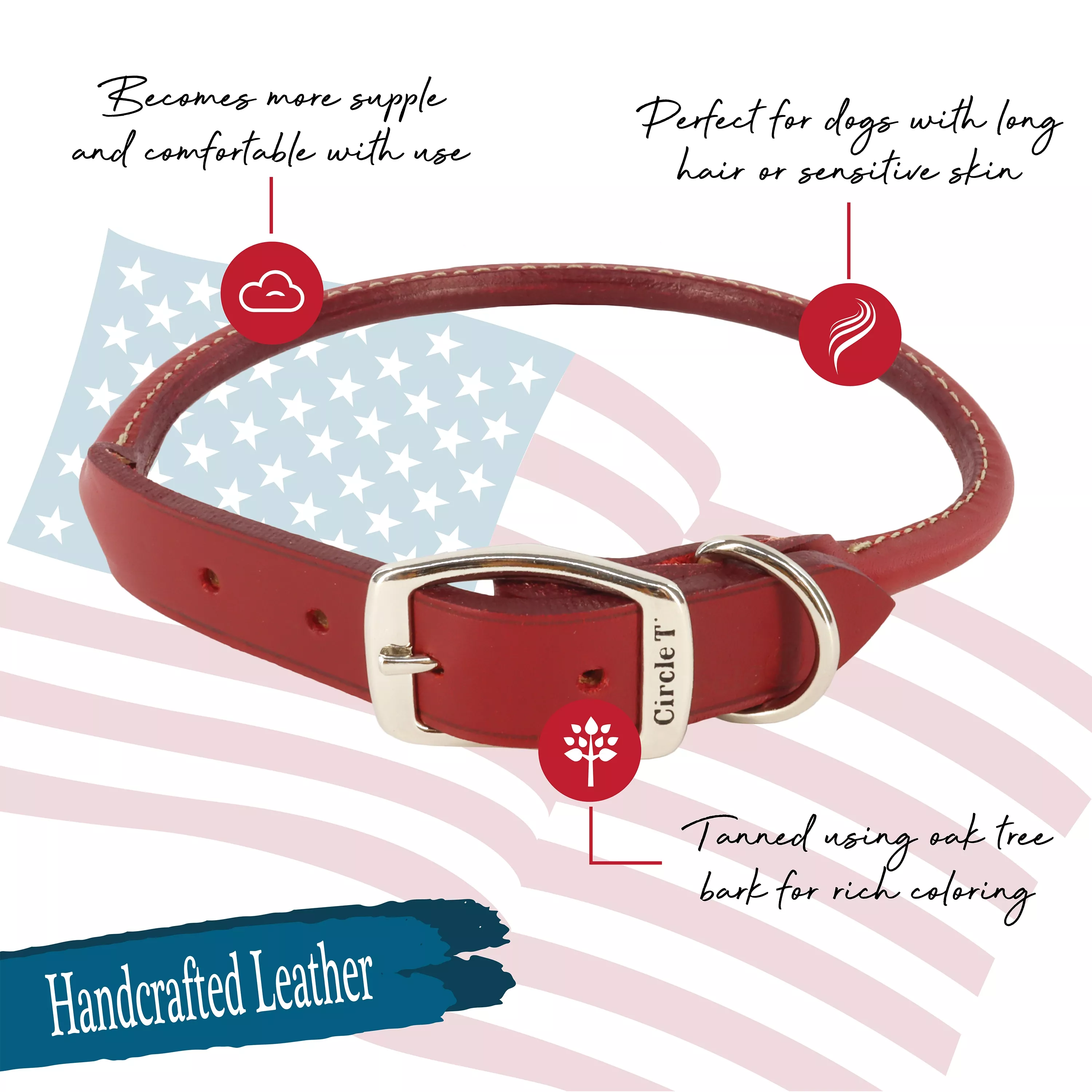 Circle T® Oak Tanned Leather Round Dog Collar