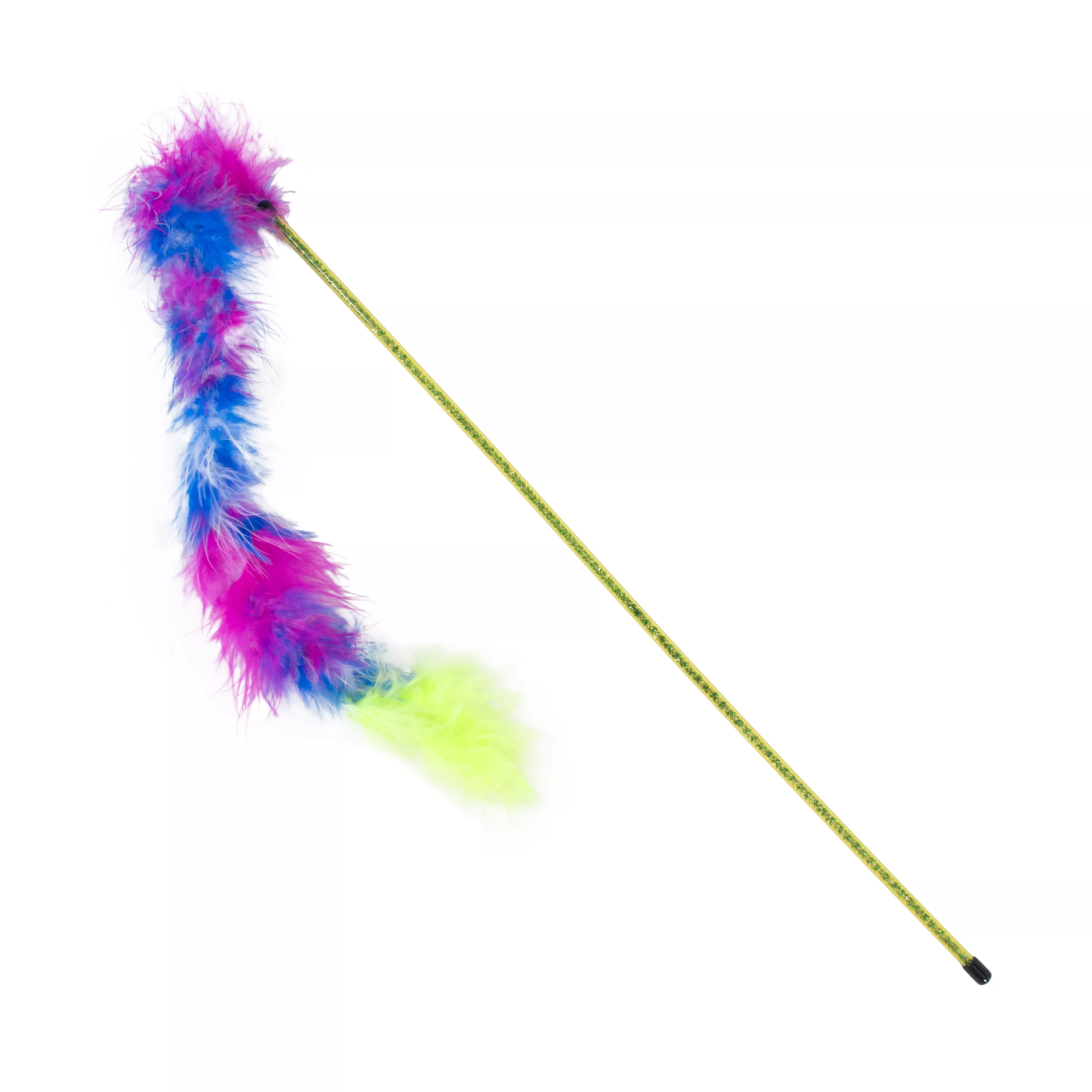 Diagonal view of a feather cat teaser wand designed for interactive play.