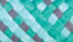 Woven pattern with teal, aqua, and white strands in a checkered weave.