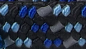 Woven pattern with black base and deep blue and light blue accent strands.