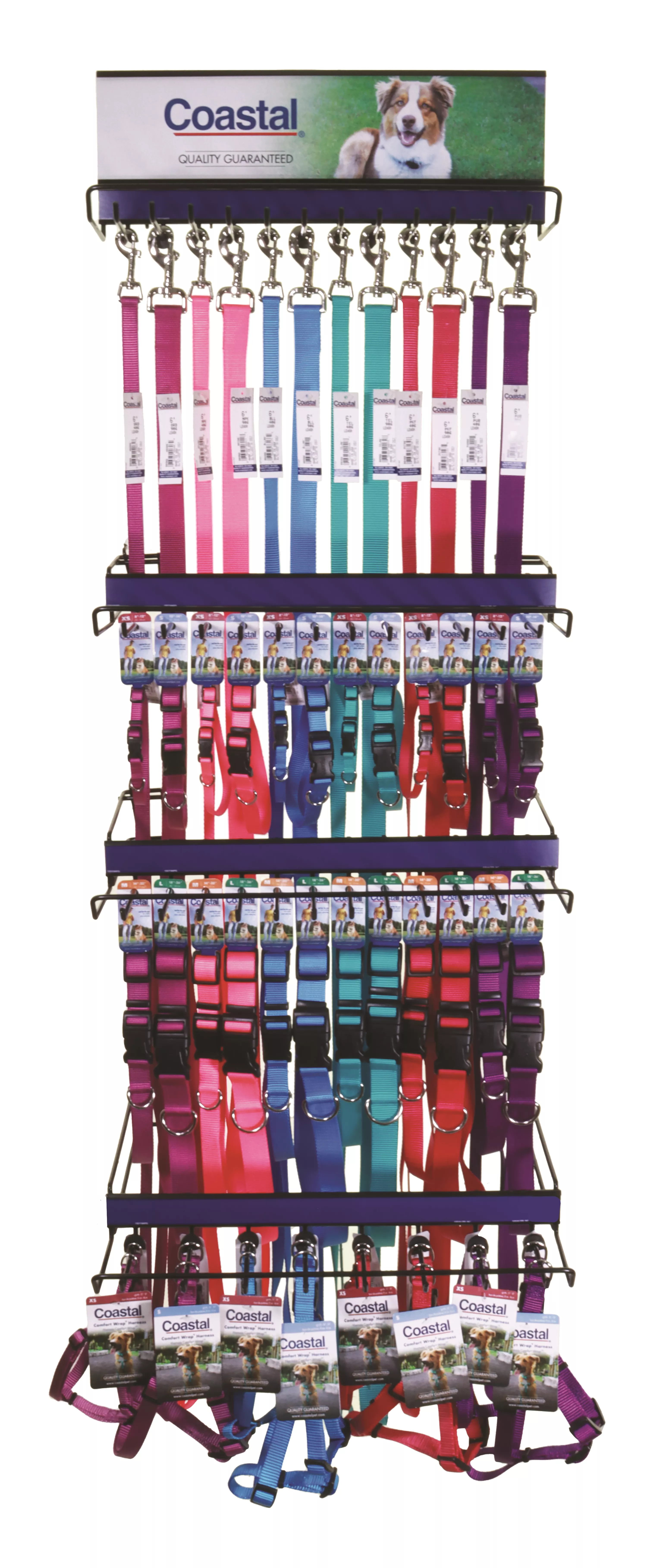 Coastal® Six Color Nylon Collar, 6' Leash And Comfort Wrap® Harness Display, Kit