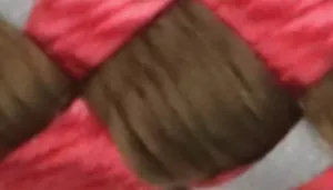 Woven pattern with dark brown strands crossed over red strands.