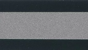 Gray reflective material swatch with a smooth, slightly textured surface bordered by two black strips.