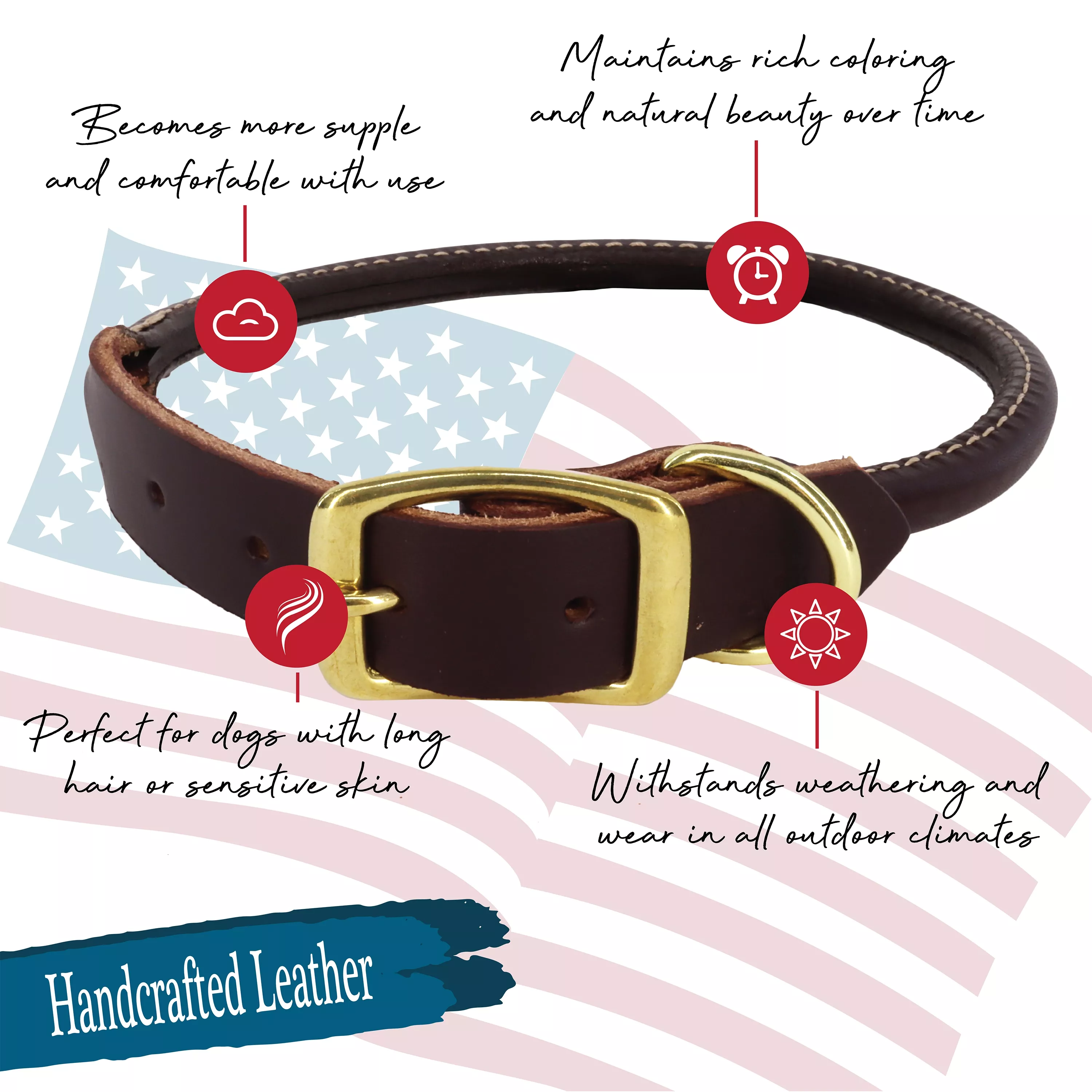 Circle T® Latigo Leather Round Dog Collar with Brass Hardware