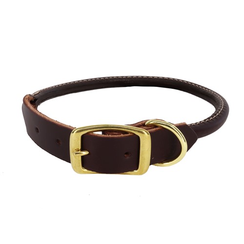 Circle T® Latigo Leather Round Dog Collar with Solid Brass Hardware Product image