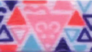 A swatch showing a close‑up of fabric with multi‑colored triangles in teal, coral, pink, navy, and white. The triangles vary in size and orientation across the surface.