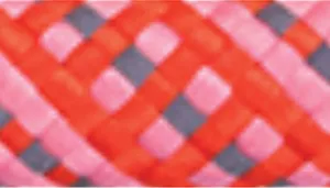 Woven pattern with coral red and pink tones in a basket-style weave.